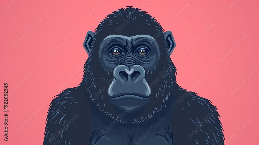Create a illustration of a Mountain Gorilla Family A group of mountain gorillas in the forestin a kawaii style, simplified to feature fewer elements for a cleaner look, Use a color palette th