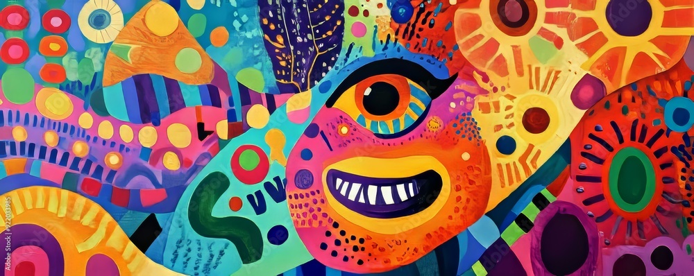 Colorful abstract painting smiling with one eye open Colorful abstract painting smiling with one eye open
