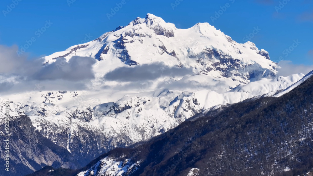Cerro Tronador At Bariloche In Rio Negro Argentina. Snowy Mountains. Time Lapse Landscape. Winter Background. Cerro Tronador At Bariloche In Rio Negro Argentina. Cerro Tronador At Bariloche In Rio Negro Argentina. Snowy Mountains. Time Lapse Landscape. Winter Background. Cerro Tronador At Bariloche In Rio Negro Argentina.