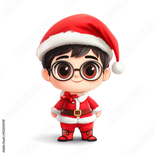 3d chibi boy in santa claus clothing on transparrent background. photo