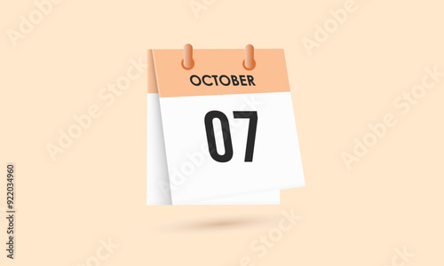 October 7 - calendar and Time planner. Daily Calendar Icon reminder. Vector Illustration.