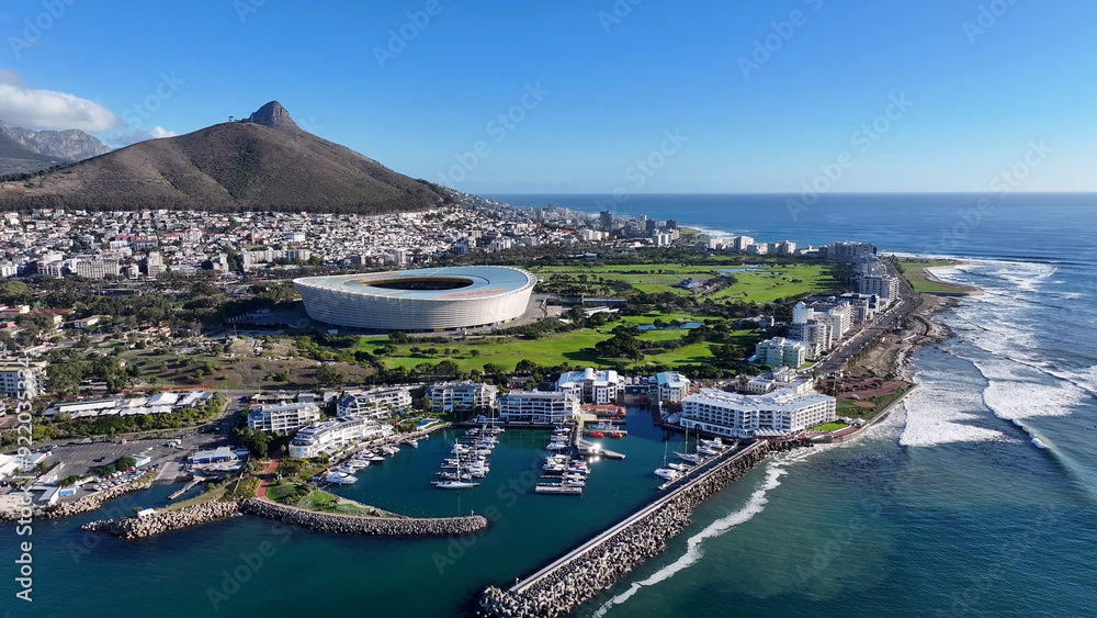 Fototapeta premium Coastal Scenery At Cape Town In Western Cape South Africa. Table Mountain Landscape. Cityscape Scenery. Cape Town At Western Cape South Africa. Tourism Travel. Stunning Skyline.