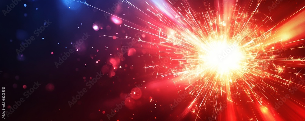 Naklejka premium Bright sparkler exploding with red and blue lights