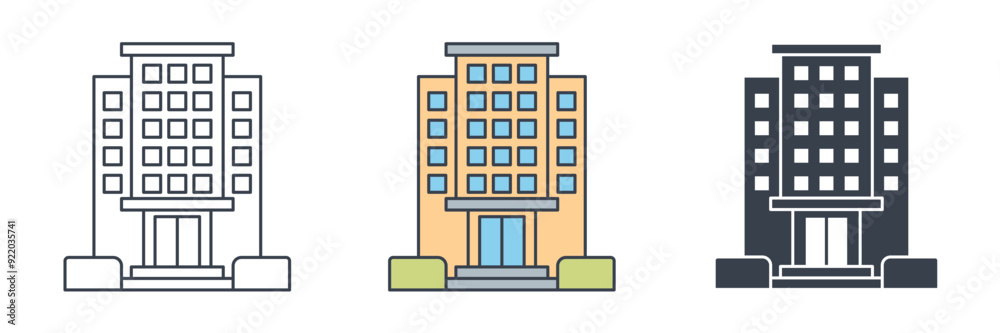Hotel building icon symbol vector illustration isolated on white background Hotel building icon symbol vector illustration isolated on white background