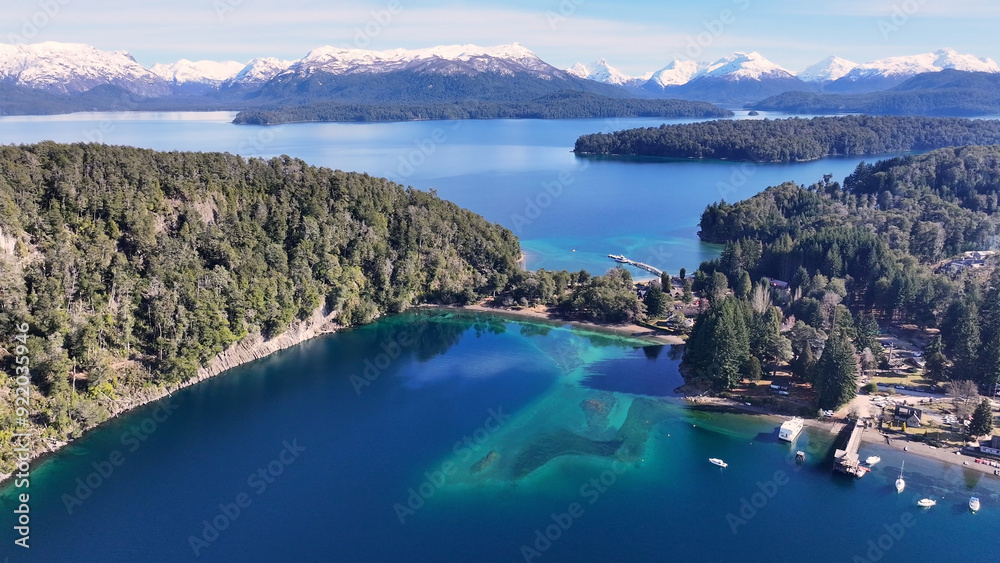 Fototapeta premium Patagonia Skyline At Villa La Angostura In Neuquen Argentina. Snowy Mountains. Angostura Village. Vacations Travel. Patagonia Skyline At Villa La Angostura In Neuquen Argentina.