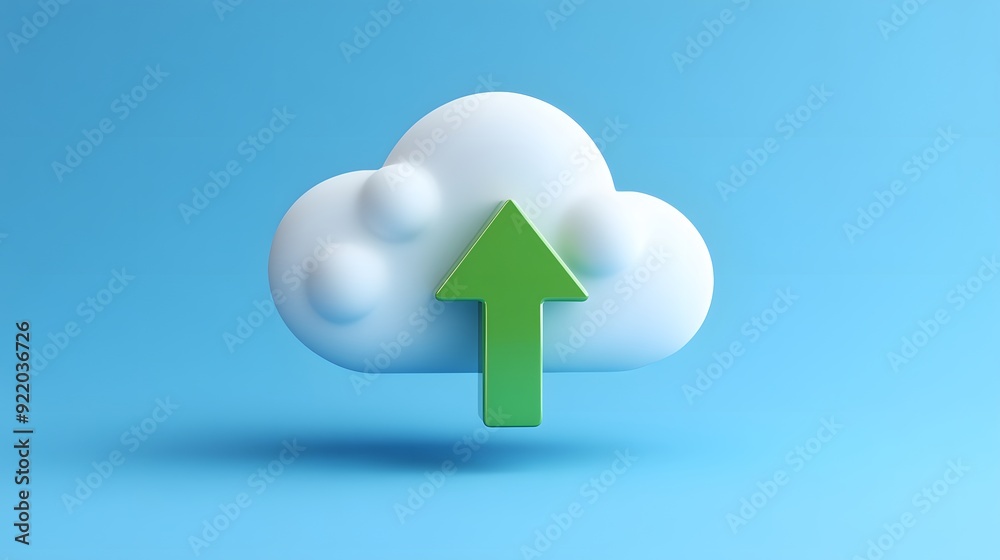 Cloud computing concept with a blue background and an arrow pointing upwards, symbolizing data upload and storage in the cloud. Cloud computing concept with a blue background and an arrow pointing upwards, symbolizing data upload and storage in the cloud.