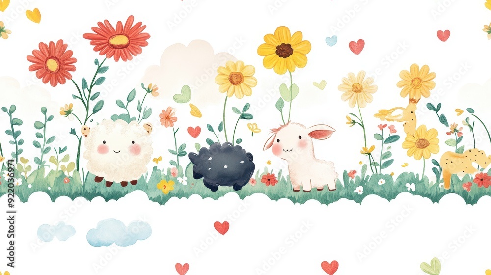 Obraz premium seamless pattern, Kawaii farm animals like sheep