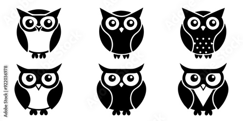 Set of owl icons silhouette vector art style illustration 