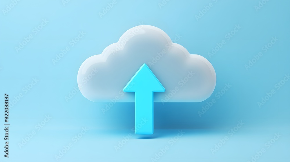 Cloud computing concept with an upload arrow on a blue background symbolizing internet, technology, data storage, and digital communication. Cloud computing concept with an upload arrow on a blue background symbolizing internet, technology, data storage, and digital communication.