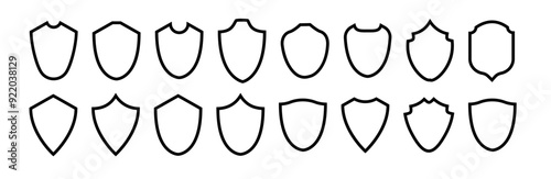 Shield frame set. Collection shield signs. Empty outline icons. Vector