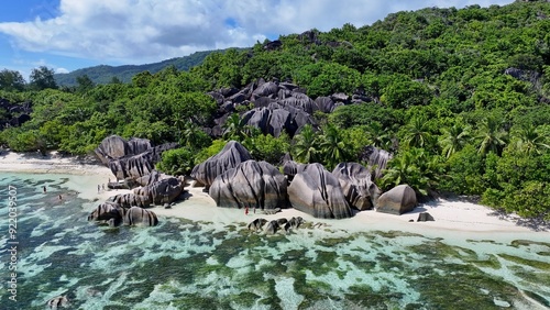 Transparent Kayak At La Digue Island In Victoria Seychelles. Indian Ocean Beach. Africa Background. La Digue Island At Victoria. Tourism Landscape. Nature Seascape. Outdoors Travel.