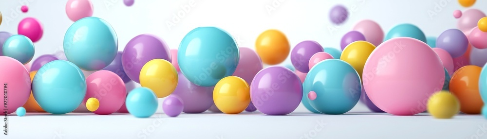 Vibrant collection of colorful spheres creating a playful and dynamic visual effect against a soft background. Vibrant collection of colorful spheres creating a playful and dynamic visual effect against a soft background.