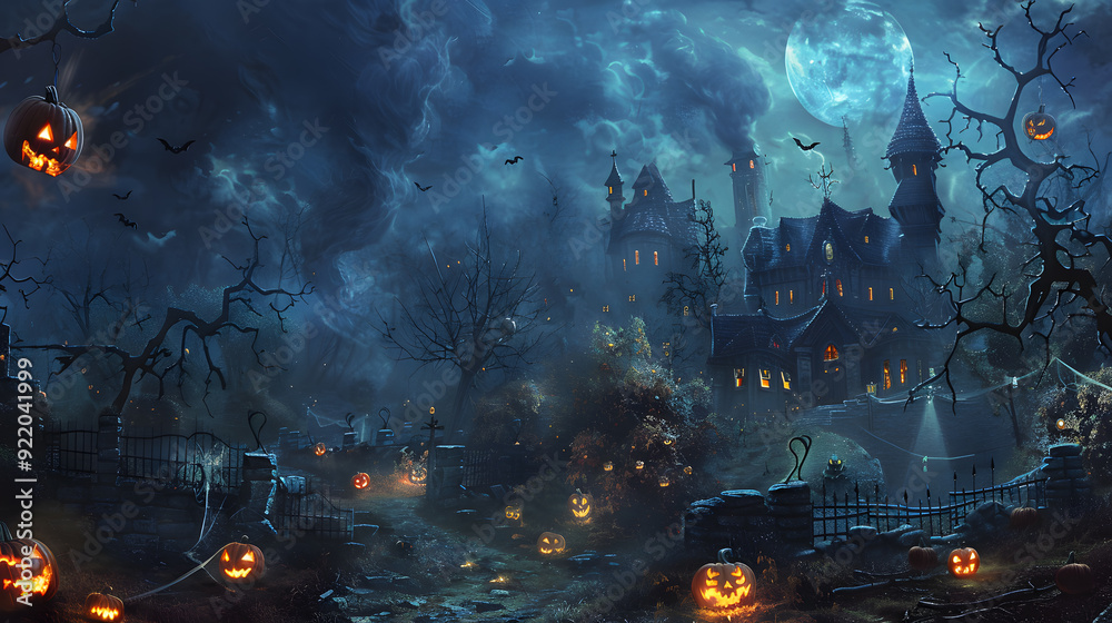 Obraz premium Beautiful colorful background for Halloween with pumpkins. AI Generated