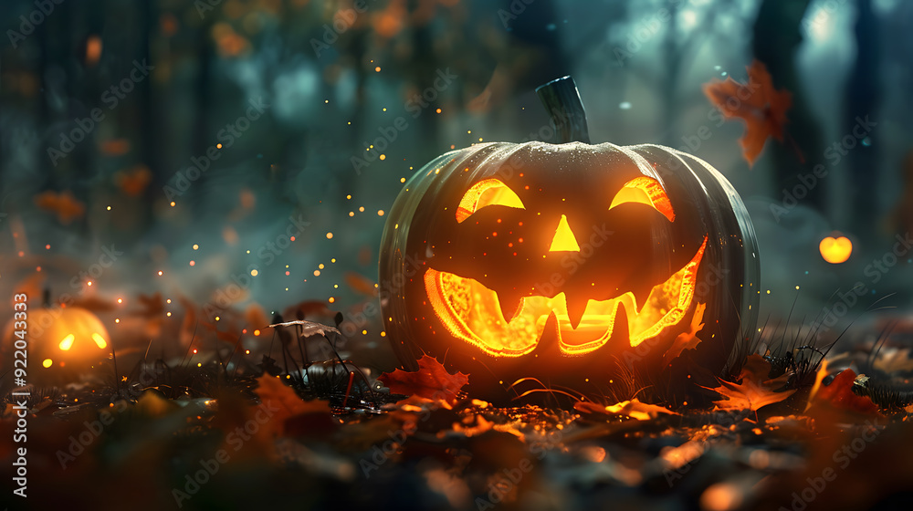 Naklejka premium Beautiful colorful background for Halloween with pumpkins. AI Generated