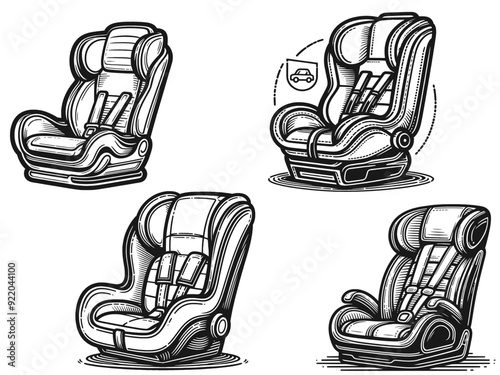 Set of child safety seat automobile for babies and children. Generative ai vector illustration.