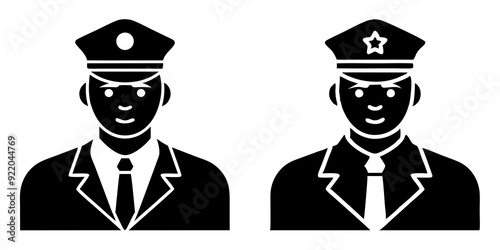 Police officer icons silhouette vector art style illustration
