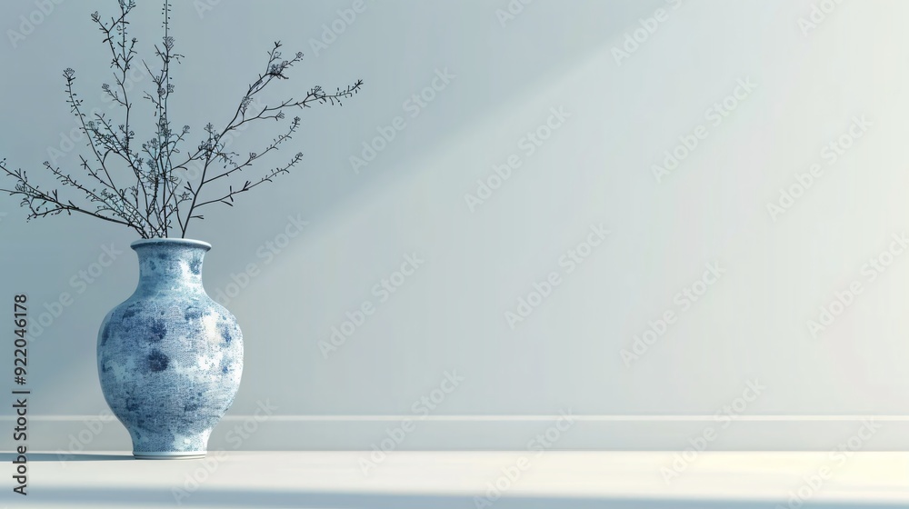Blue and White Porcelain Vase with Dried Branches Blue and White Porcelain Vase with Dried Branches