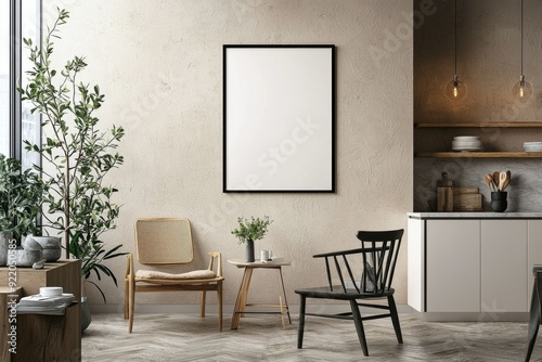 Minimalist Kitchen interior with Poster Mockup created with Generative AI