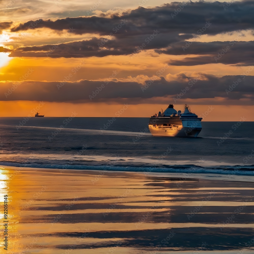 Naklejka premium boat at sunset