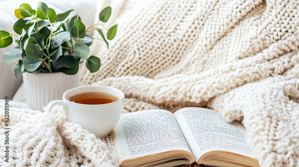 A warm living room showcases a round coffee table with teacups, a beige blanket draped over a couch, and a green plant on a light parquet floor in a Scandinavian setting A warm living room showcases a round coffee table with teacups, a beige blanket draped over a couch, and a green plant on a light parquet floor in a Scandinavian setting