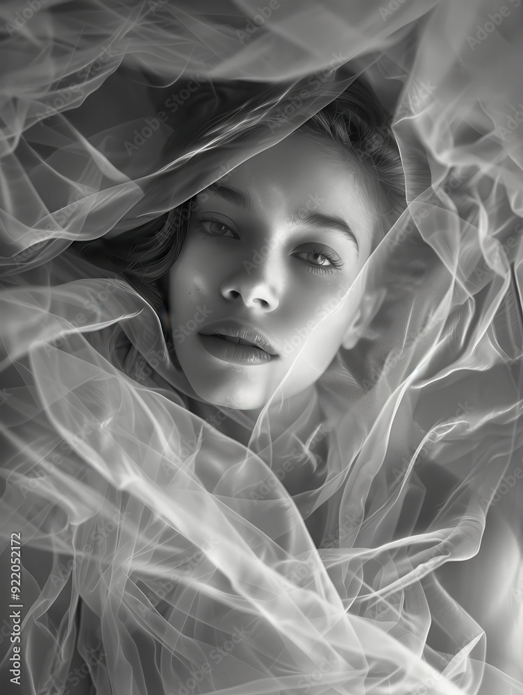 Portrait of a Young Woman Wrapped in Sheer Fabric Portrait of a Young Woman Wrapped in Sheer Fabric