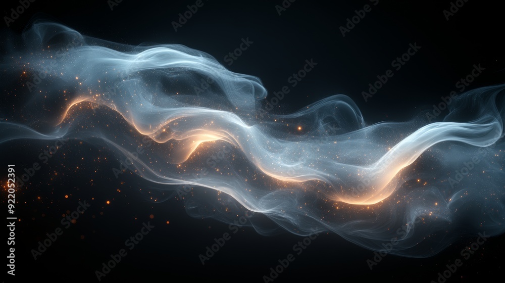 Fototapeta premium Abstract blue and orange particles flowing on black background