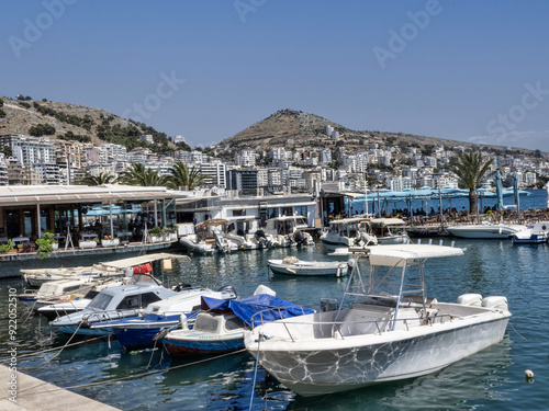 Obraz na płótnie Boats in the big port, Albania w salonie