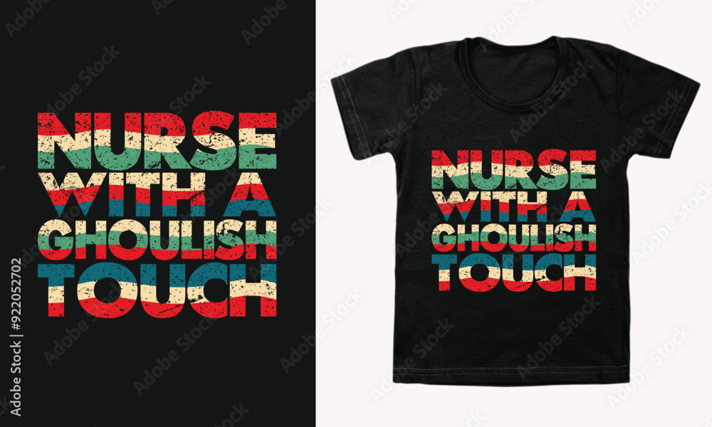 Fototapeta premium Nurse with a Ghoulish Touch - Halloween Nurse T-shirt Design, Hand-drawn calligraphy isolated on white, Ideal for medical professionals looking for a spooky Halloween design.