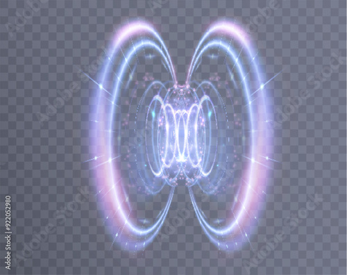 Glowing bright portal-podium. Round teleportation portal with special light effects on transparent background. Vector