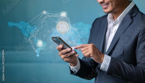 Wallpaper Mural Digital online payment concept featuring a businessman using a smartphone for online transactions Torontodigital.ca