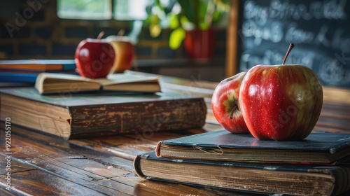 stack of books and apple