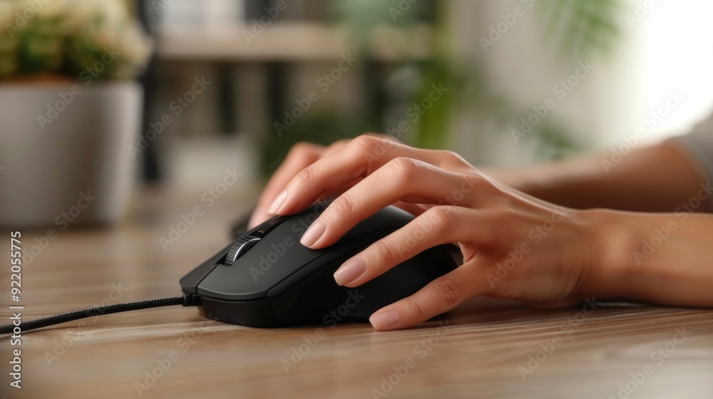 Woman's Hands Using a Computer Mouse Woman's Hands Using a Computer Mouse