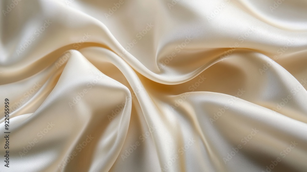 Obraz premium White fabric drapes with sunlight creating soft shadows and highlights on its delicate texture. The backdrop features a soft beige gradient, enhancing depth