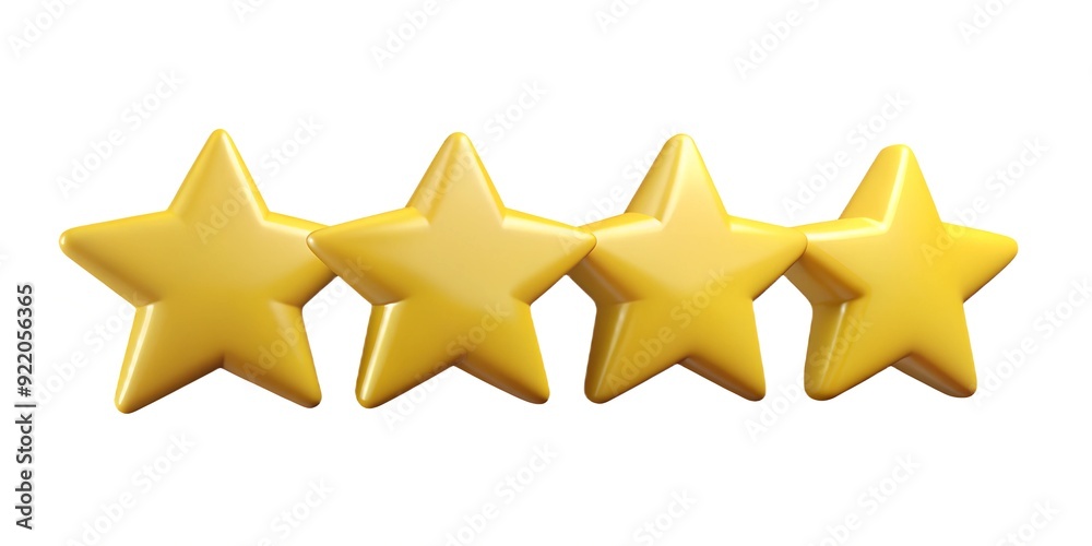 Fototapeta premium Four yellow stars are lined up in a row on a white background