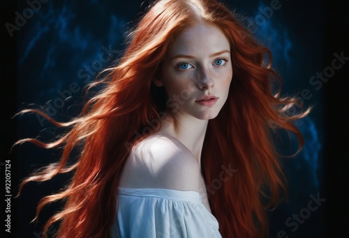 beautiful redhead girl with long hair.