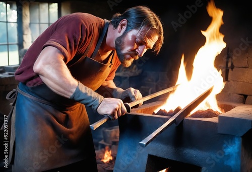 Medieval blacksmith s furnace and tools photo