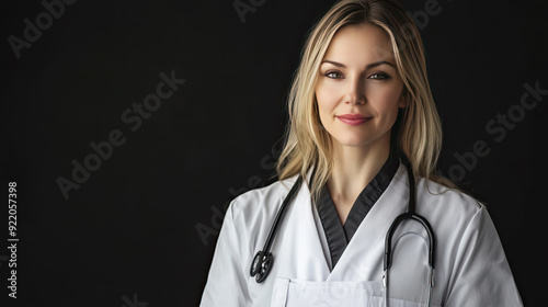 Beautiful caucasian woman, female doctor wearing apron