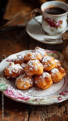 Fried zeppole with cinnamon and sugar, Neapolitan food. AI generated illustration photo