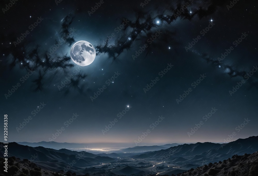 Moon and stars. Night time with stars and moon Moon and stars. Night time with stars and moon