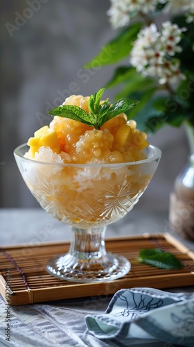 Shaved Ice with Fresh Mango. AI generated illustration