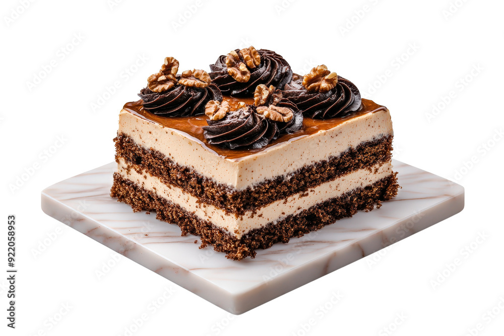 Delicious chocolate cake layered with creamy frosting, topped with nuts and decorated for a delightful dessert experience. Delicious chocolate cake layered with creamy frosting, topped with nuts and decorated for a delightful dessert experience.