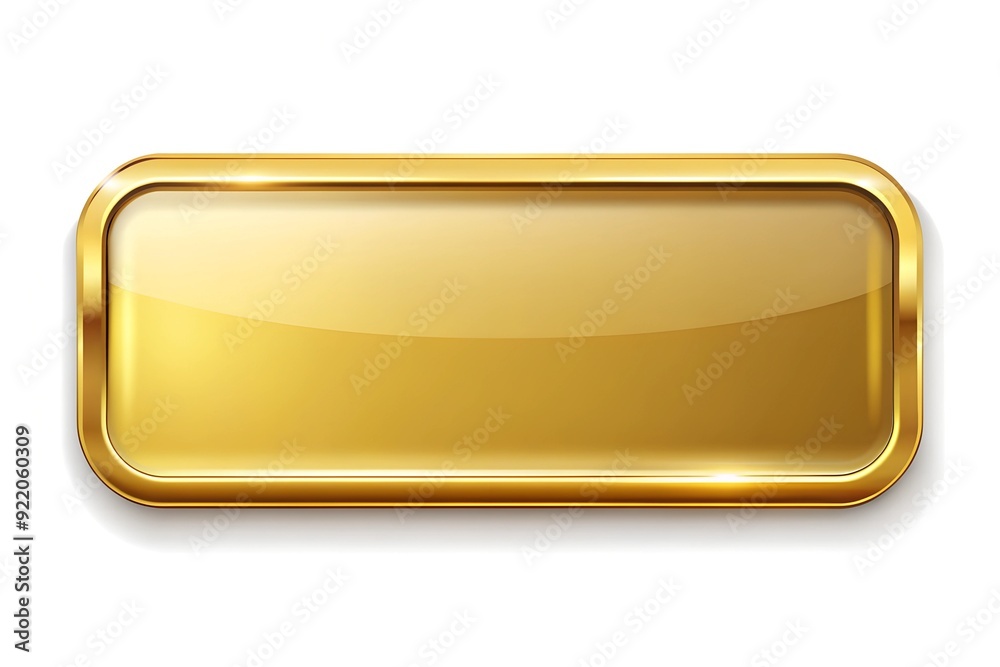 Golden rectangle button blank template. Golden glossy elegant design with place for inscriptions isolated. Realistic 3D design Golden rectangle button blank template. Golden glossy elegant design with place for inscriptions isolated. Realistic 3D design