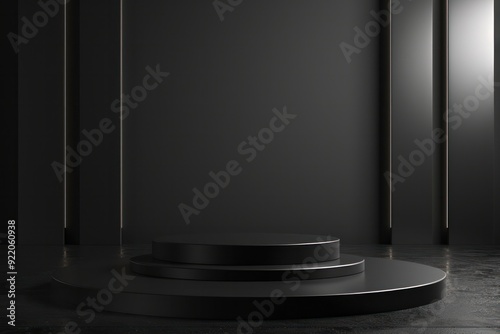 round circle cylinder podium platform black wall and floor show presentation product minimal