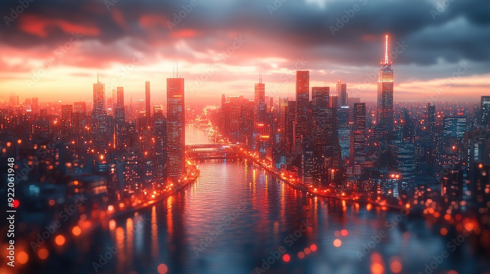 Fototapeta premium Detailed Depiction of Smart City Evolution - Urban Progress and Technological Advancements