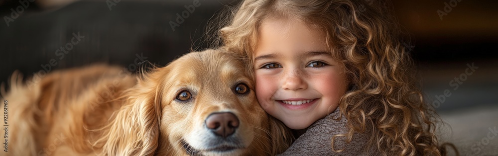 Joyful Girl Embracing Fluffy Dog in Sunny Outdoor Scene Joyful Girl Embracing Fluffy Dog in Sunny Outdoor Scene