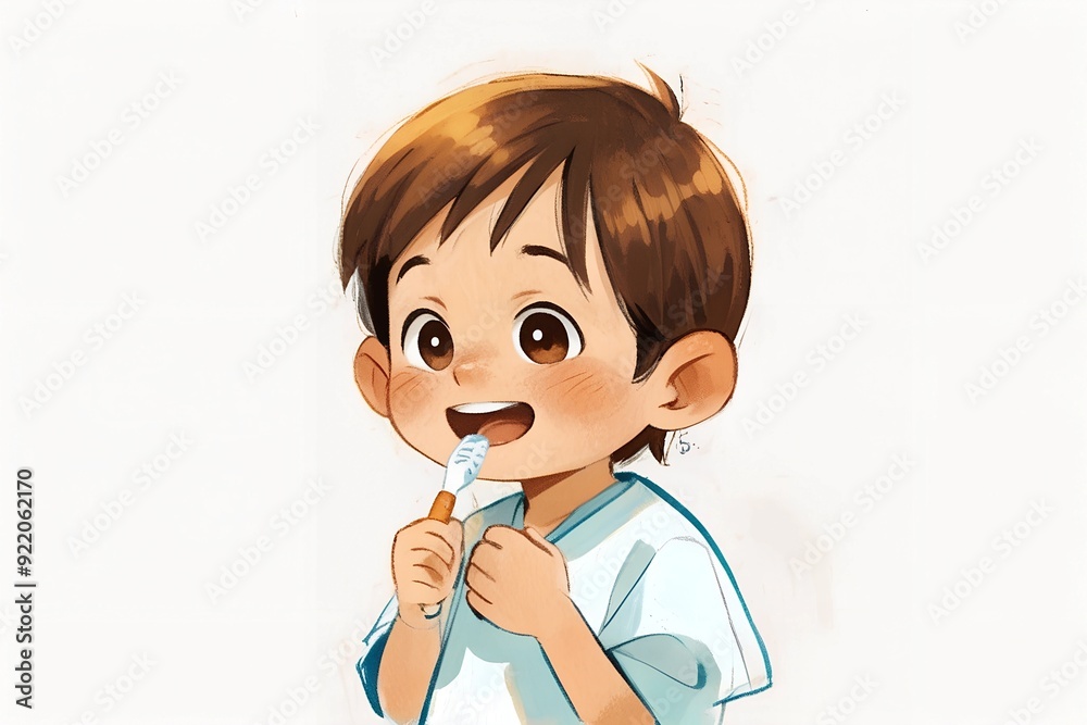 Little boy brushing his teeth with a toothbrush AI generated Little boy brushing his teeth with a toothbrush AI generated