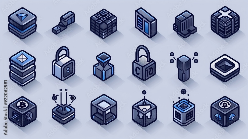 Blockchain Technology Icons: Icons and symbols representing blockchain ...