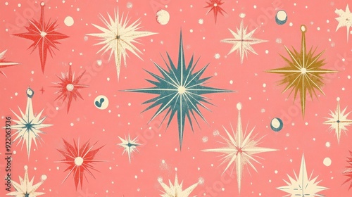 1950s Subtle Vintage Star Pattern on Pink Background