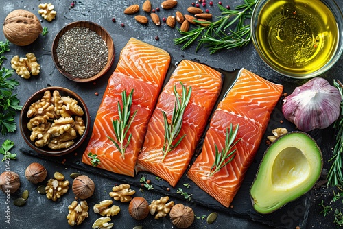 Wallpaper Mural A plate of salmon, walnuts, and herbs is on a table Torontodigital.ca