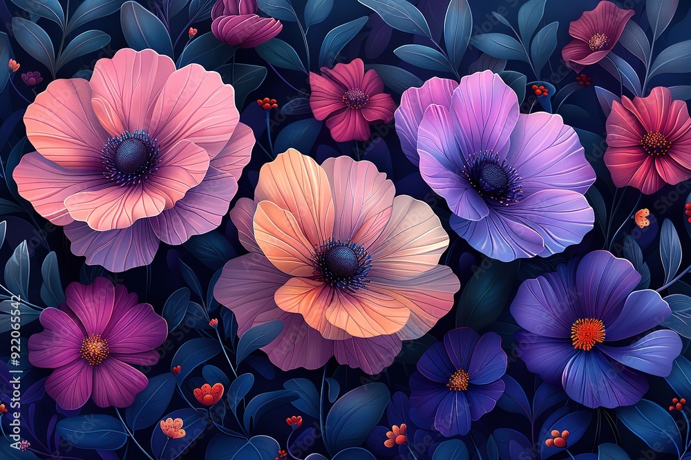 A colorful bouquet of flowers with a blue background A colorful bouquet of flowers with a blue background